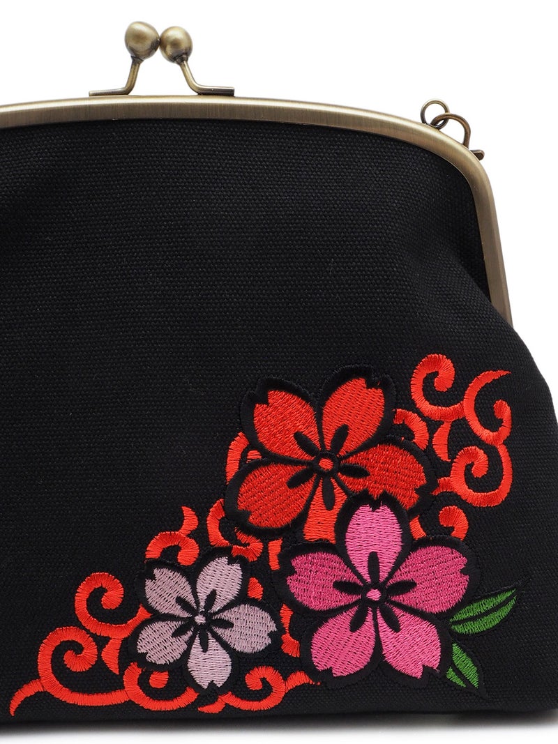 【雅結】桜唐草 刺繍入りがま口ショルダーバッグ