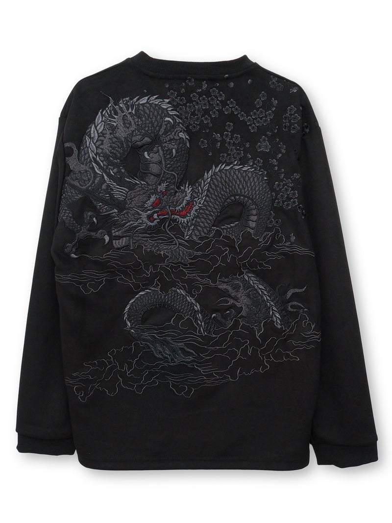 【絡繰魂・漆】“龍神”総刺繍フェイクスウェードロンT
