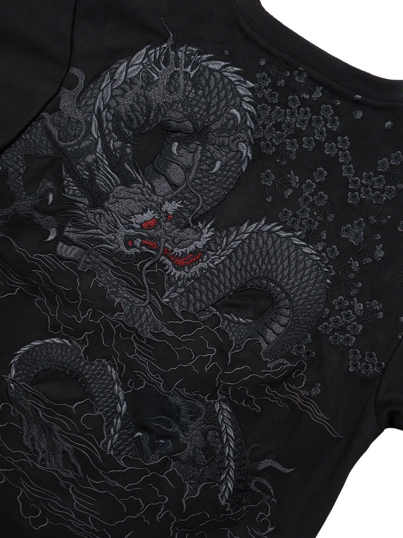 【絡繰魂・漆】“龍神”総刺繍フェイクスウェードロンT