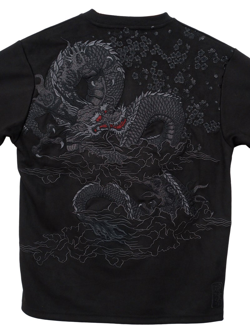 【絡繰魂・漆】“龍神”総刺繍フェイクスウェードロンT