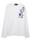 【雅結】桜刺繍 テレコ素材VネックロンT