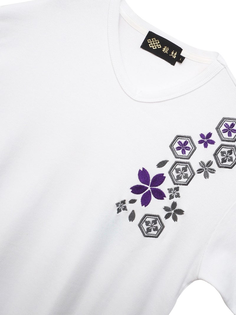 【雅結】桜刺繍 テレコ素材VネックロンT