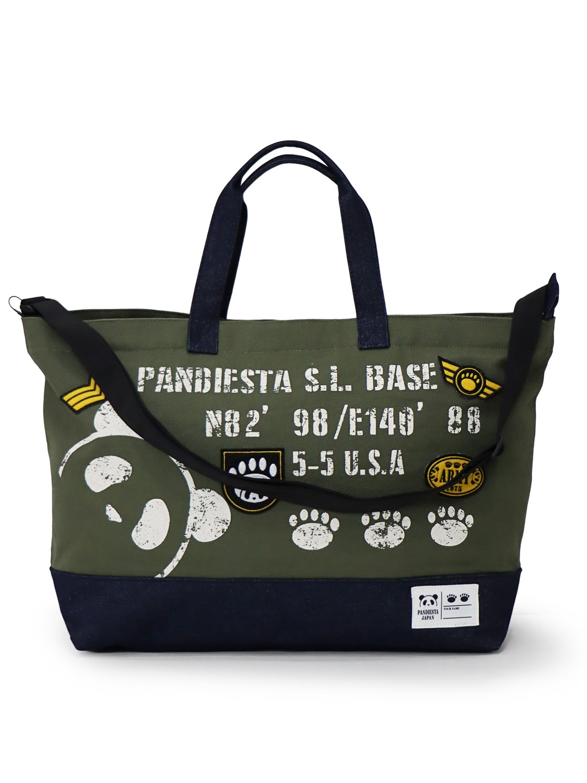 【PANDIESTA JAPAN】デニム切替ミリタリー風2WAYショルダートートバッグ