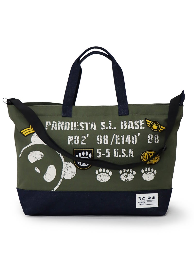 【PANDIESTA JAPAN】デニム切替ミリタリー風2WAYショルダートートバッグ
