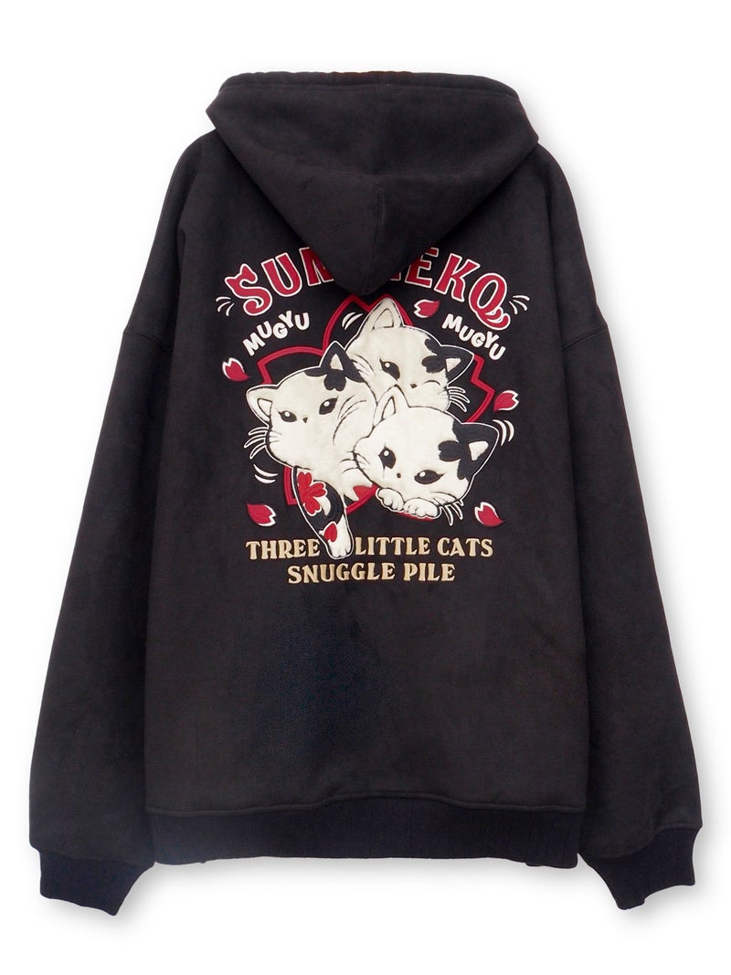 【SUMINEKO】“ちびネコ”総刺繍フェイクスウェードBIG ZIPパーカー