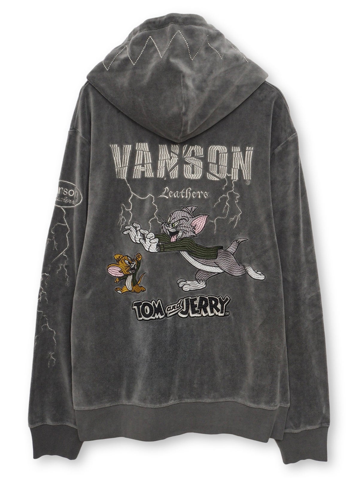 【VANSON×TOM and JERRY】“バイカーズトム＆ジェリー”ベロア素材ZIPパーカー