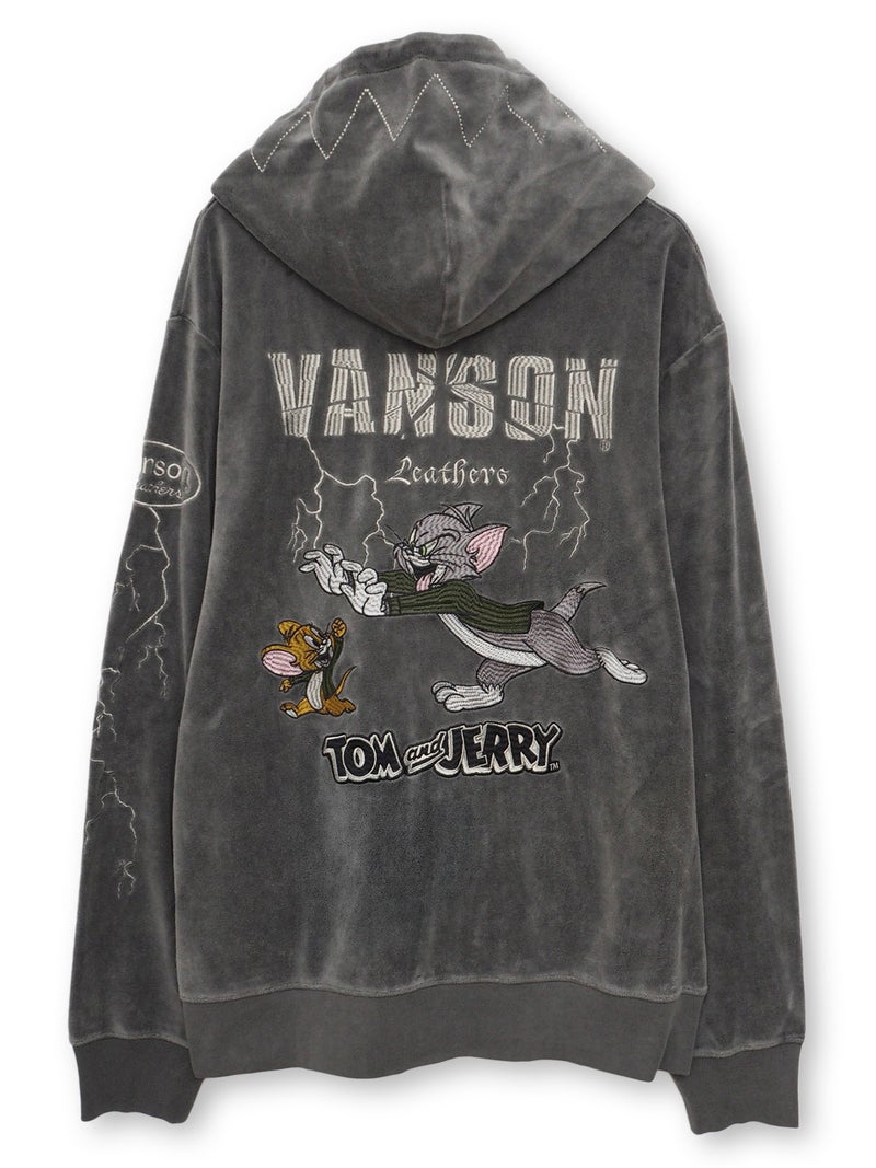 【VANSON×TOM and JERRY】“バイカーズトム＆ジェリー”ベロア素材ZIPパーカー
