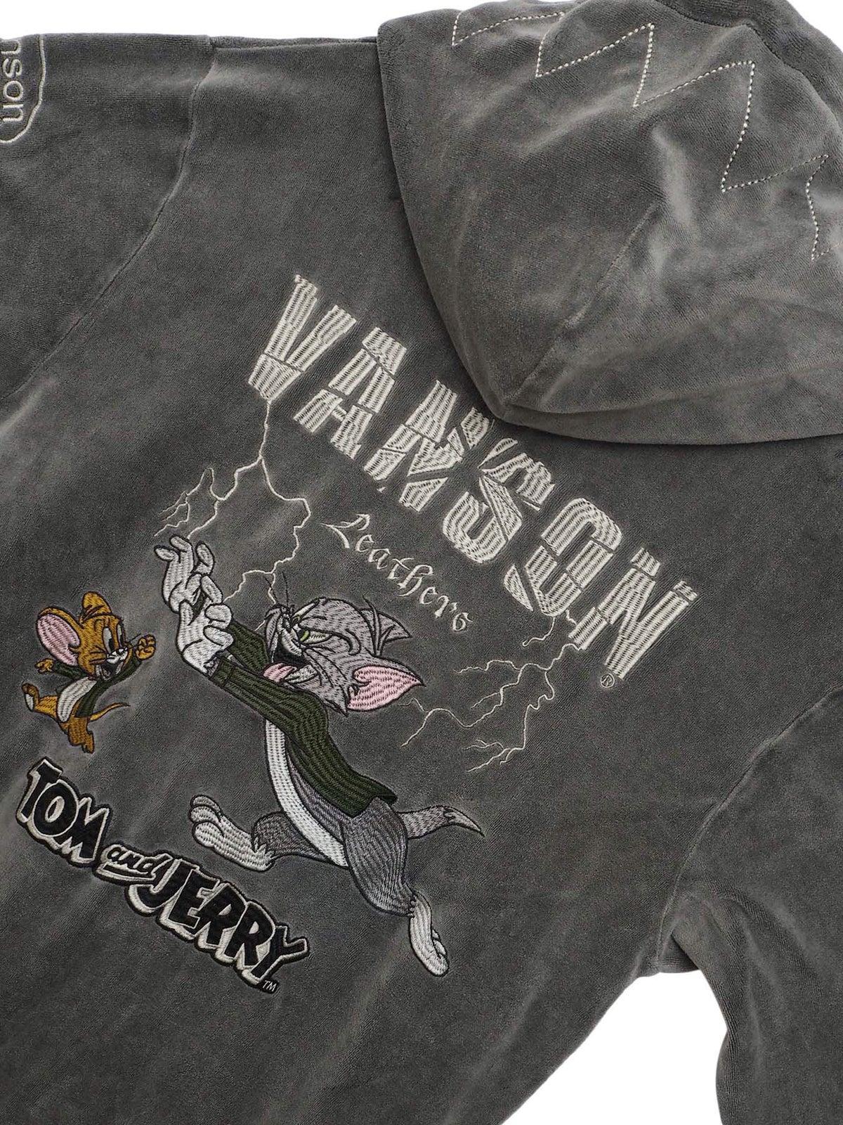 【VANSON×TOM and JERRY】“バイカーズトム＆ジェリー”ベロア素材ZIPパーカー