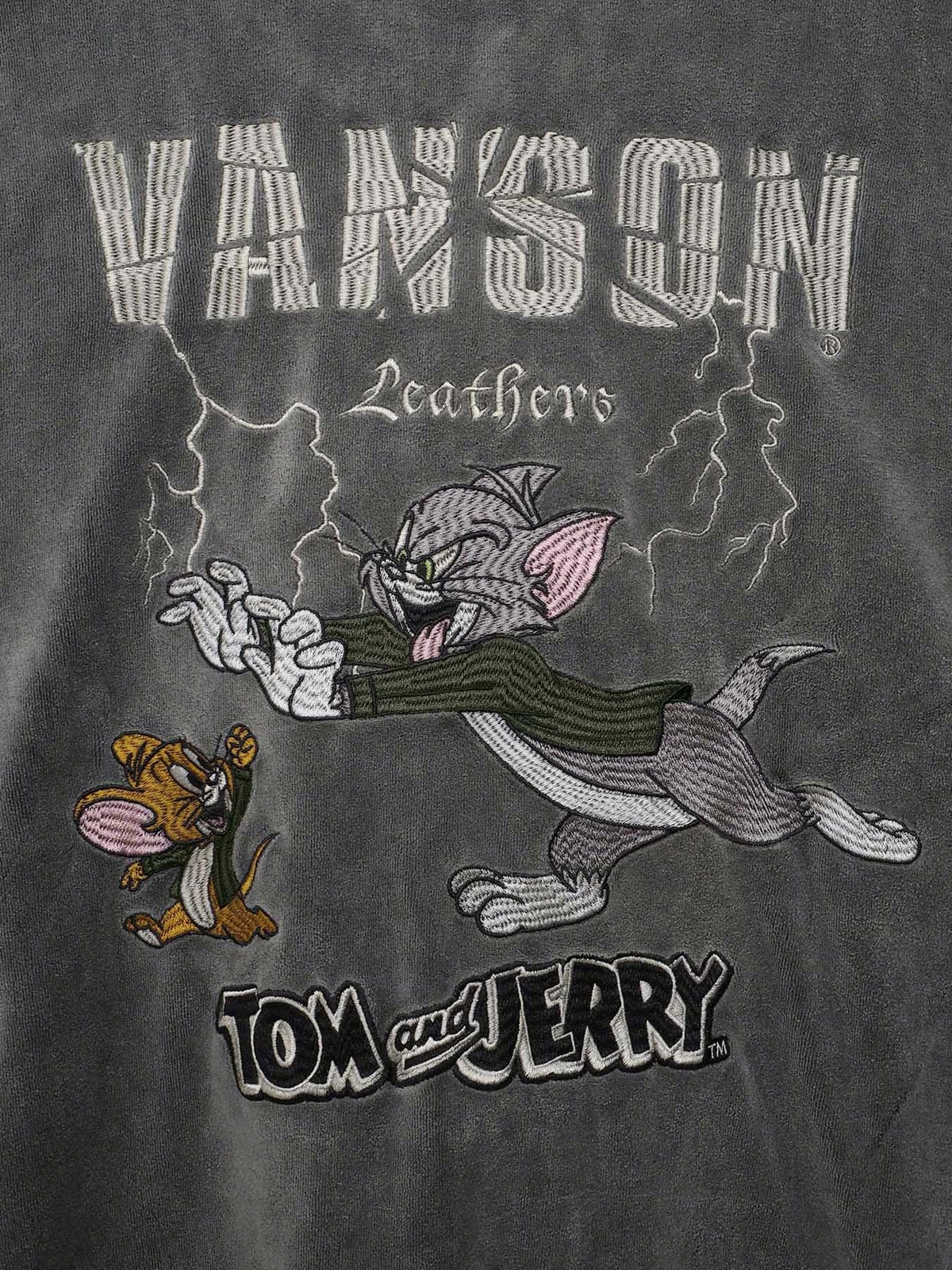 【VANSON×TOM and JERRY】“バイカーズトム＆ジェリー”ベロア素材ZIPパーカー