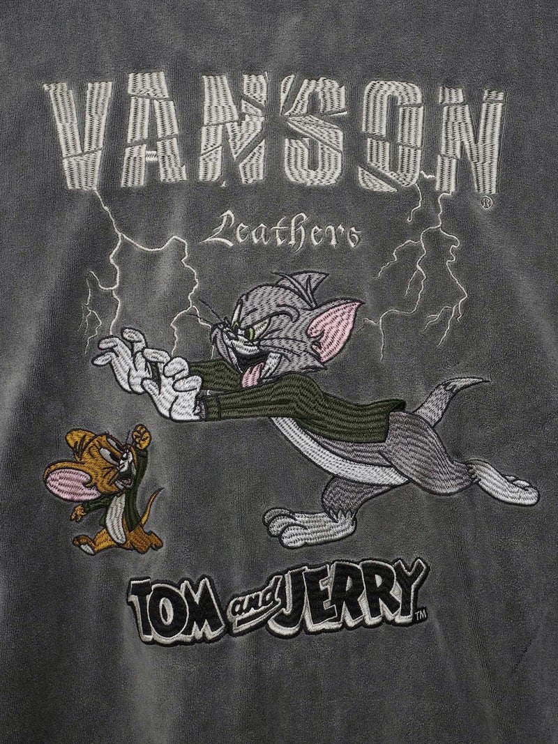 【VANSON×TOM and JERRY】“バイカーズトム＆ジェリー”ベロア素材ZIPパーカー