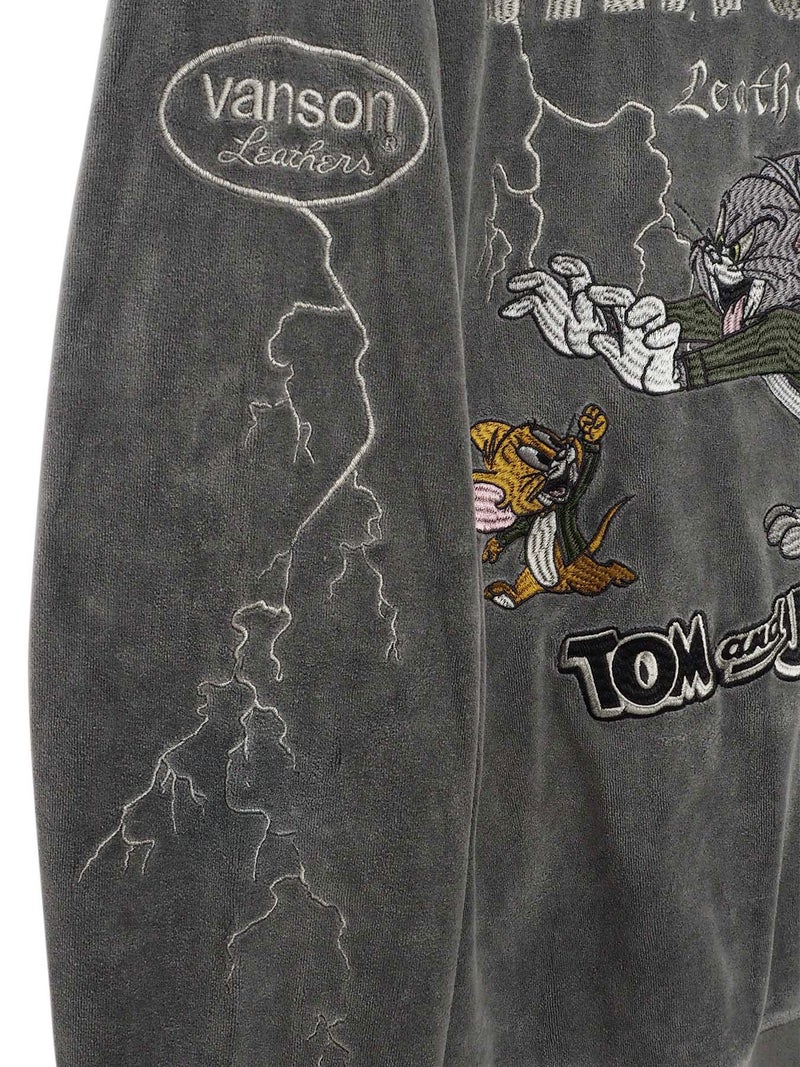 【VANSON×TOM and JERRY】“バイカーズトム＆ジェリー”ベロア素材ZIPパーカー