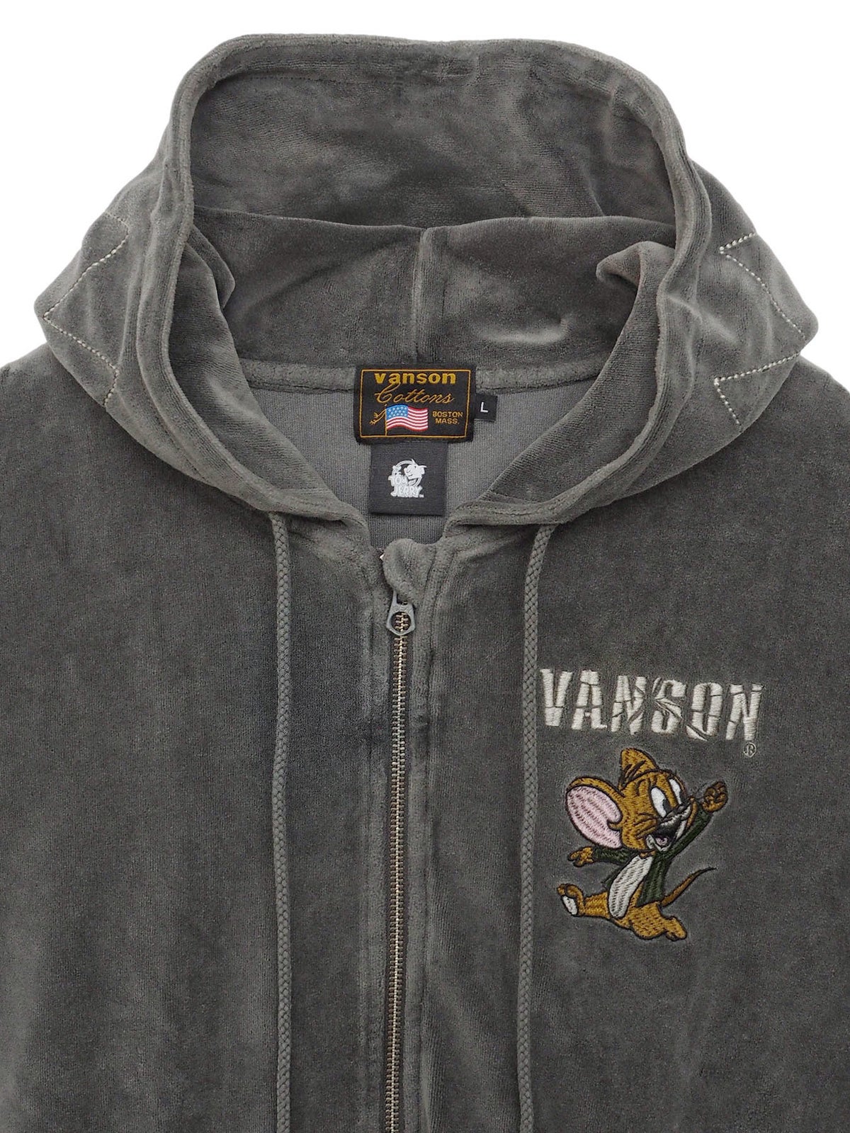 【VANSON×TOM and JERRY】“バイカーズトム＆ジェリー”ベロア素材ZIPパーカー