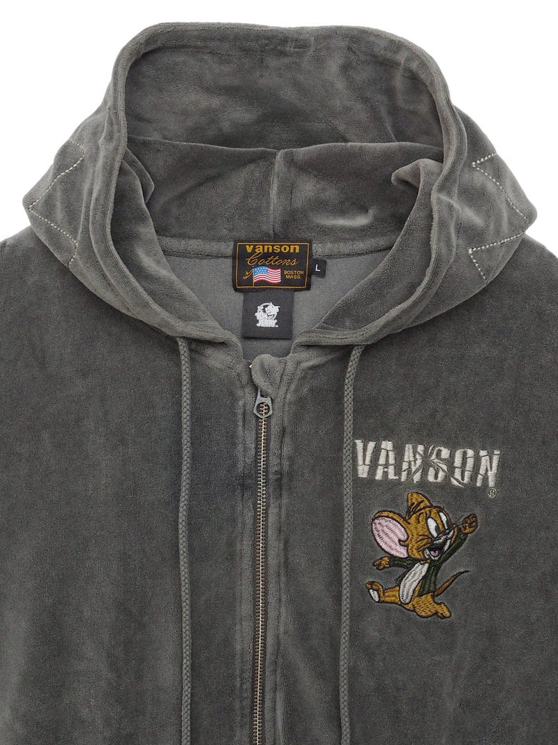 【VANSON×TOM and JERRY】“バイカーズトム＆ジェリー”ベロア素材ZIPパーカー