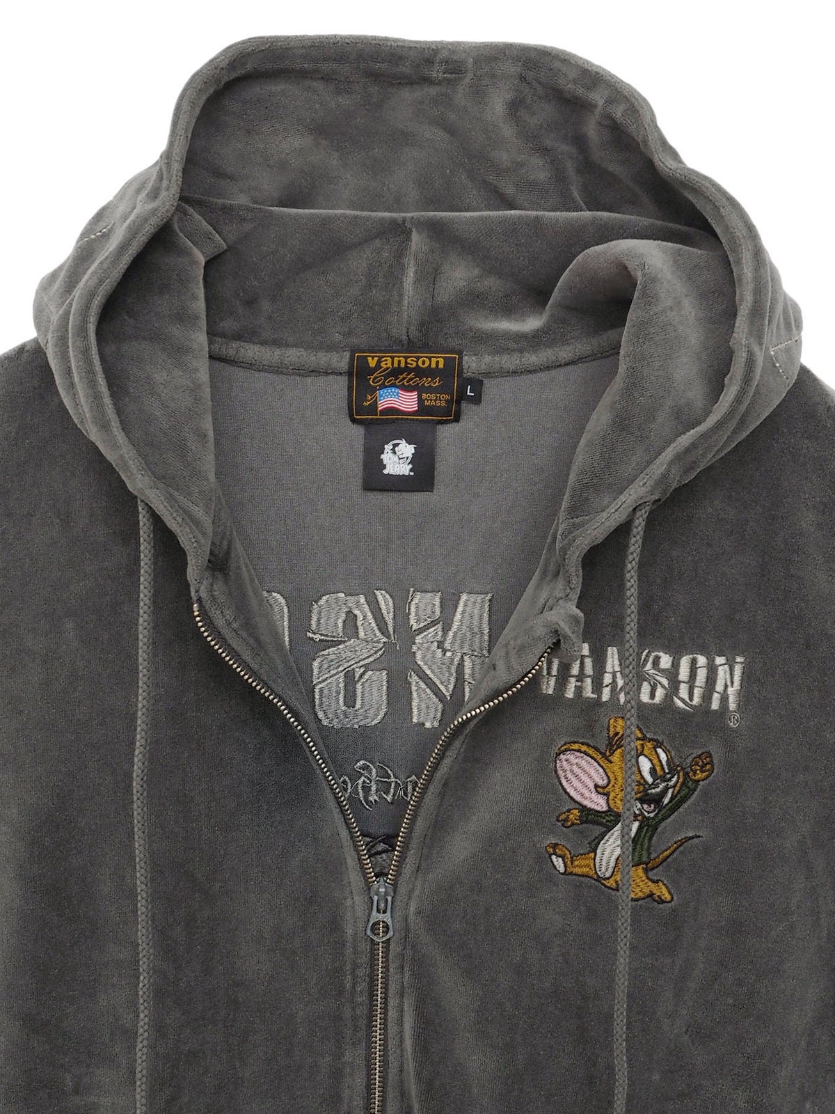 【VANSON×TOM and JERRY】“バイカーズトム＆ジェリー”ベロア素材ZIPパーカー