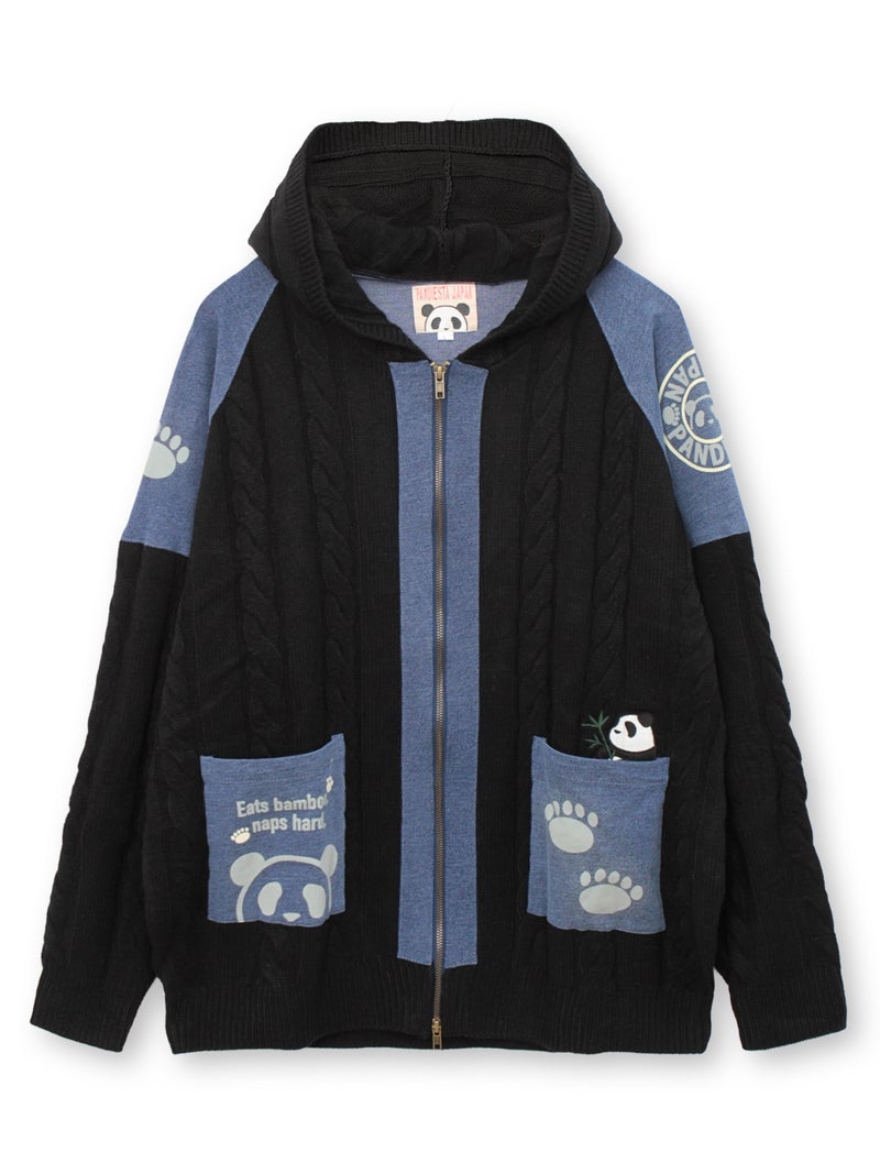 【PANDIESTA JAPAN】デニム切替 ケーブルニットZIPパーカー