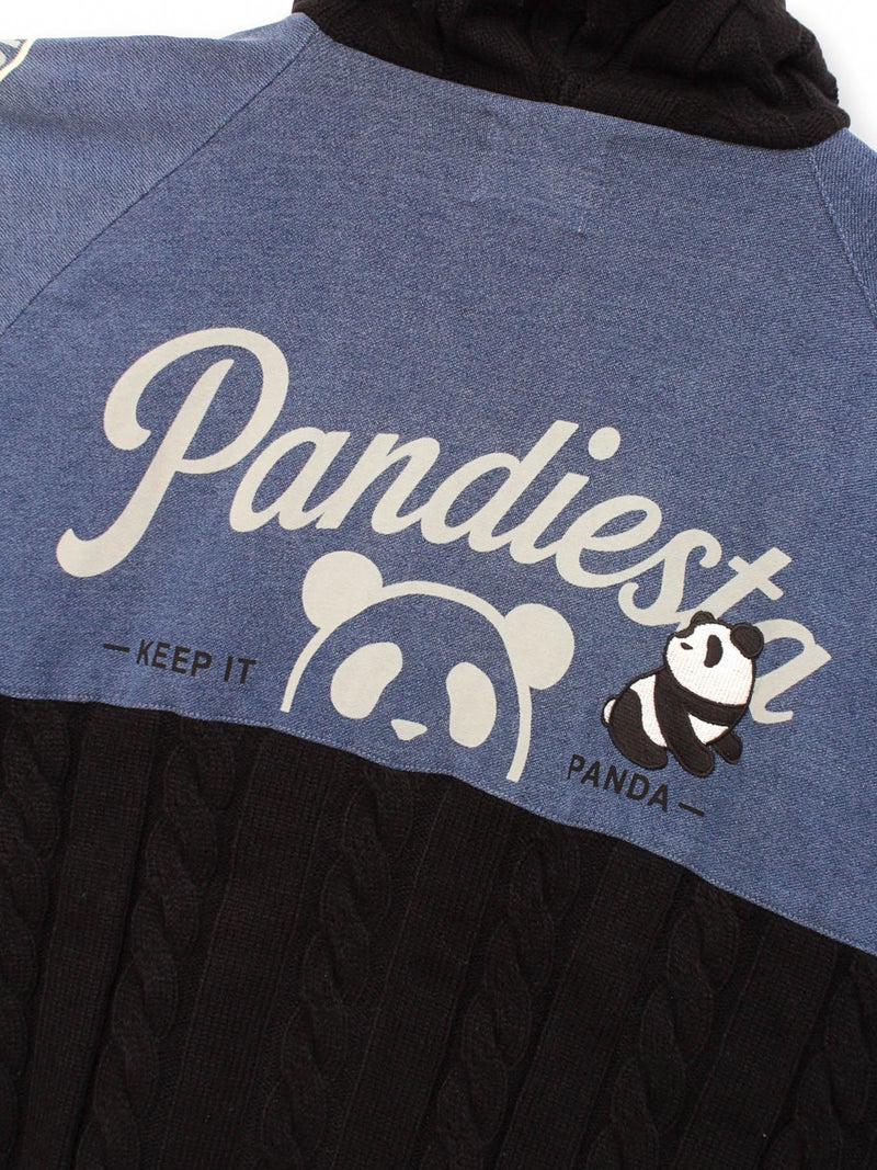 【PANDIESTA JAPAN】デニム切替 ケーブルニットZIPパーカー
