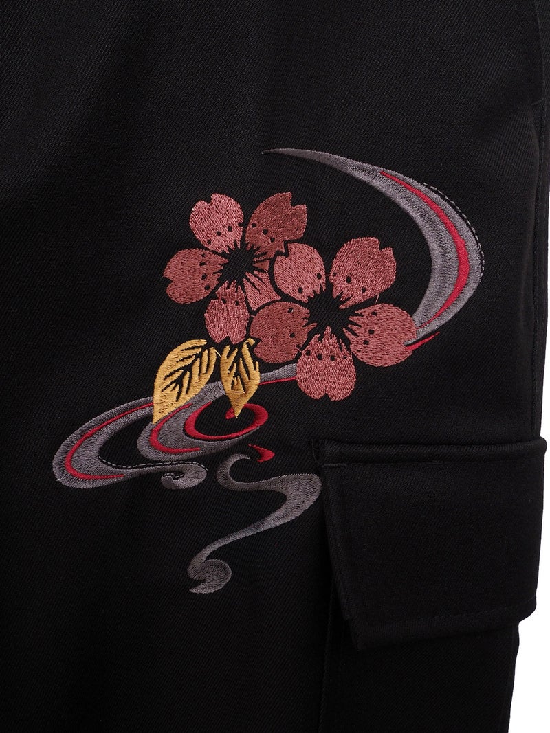 【雅結】桜刺繍 ストレッチカーゴパンツ