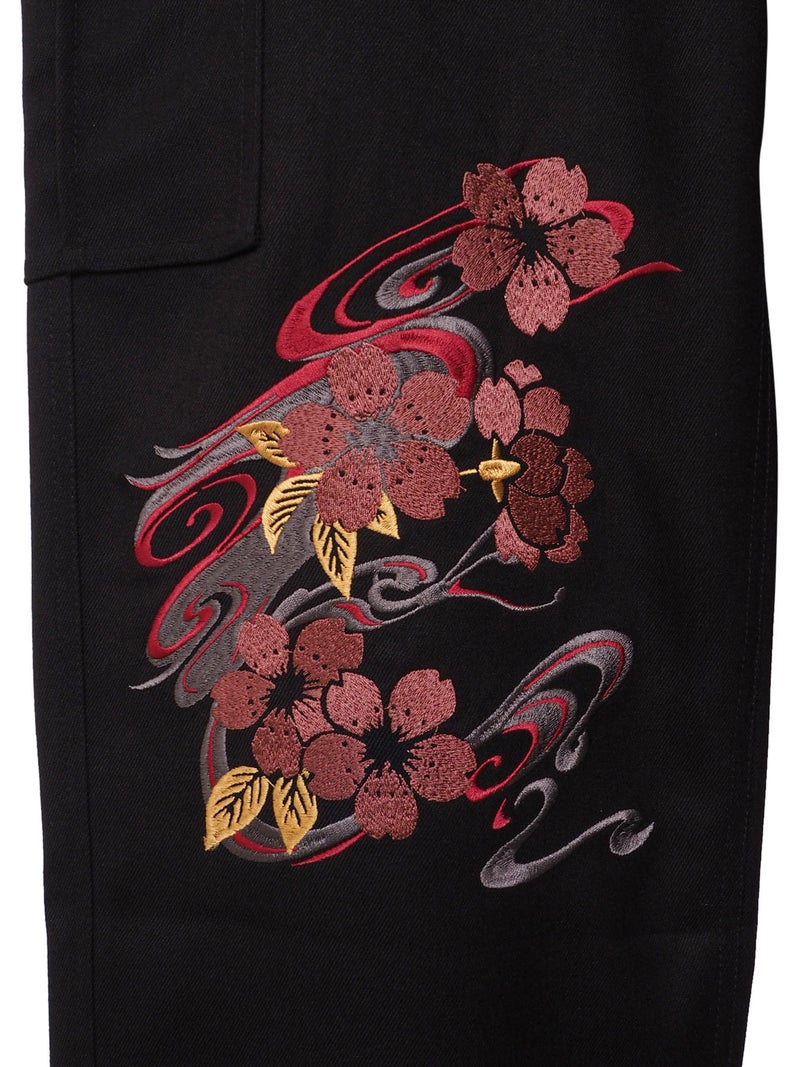 【雅結】桜刺繍 ストレッチカーゴパンツ