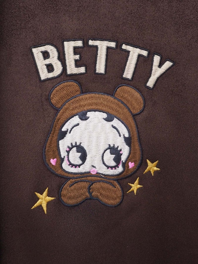 【BETTY BOOP】フェイクスウェード刺繍入りBIG ZIPパーカー