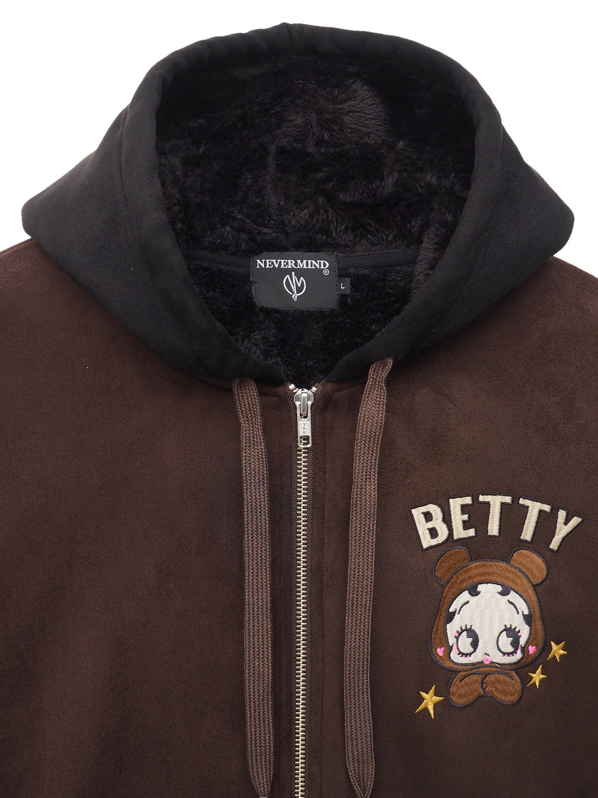 【BETTY BOOP】フェイクスウェード刺繍入りBIG ZIPパーカー