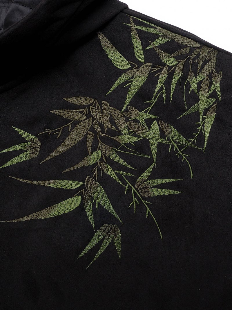 【絡繰魂】“荒波”総刺繍中綿入りフェイクスウェードZIPパーカー
