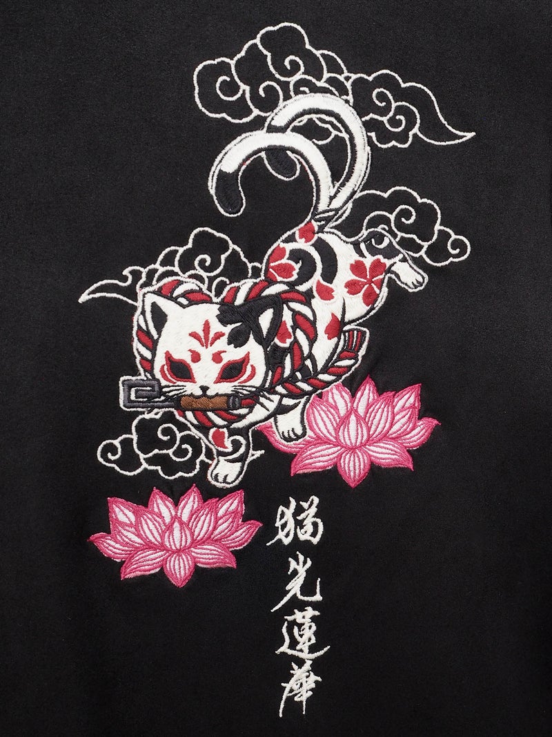 【SUMINEKO】“お猫様”刺繍入りフェイクスウェードBIGロンT