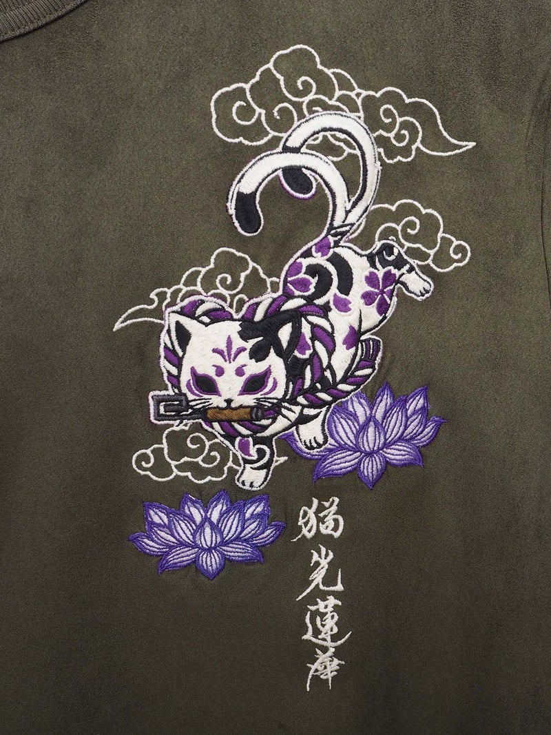 【SUMINEKO】“お猫様”刺繍入りフェイクスウェードBIGロンT