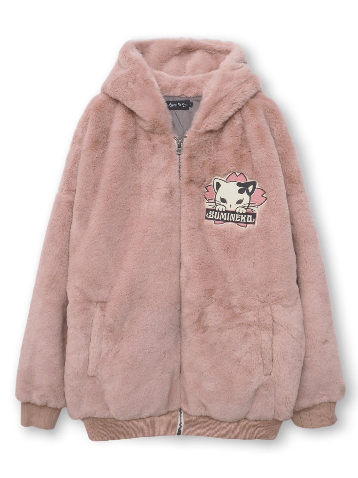【SUMINEKO】“のぞき墨猫”フェイクファーBIGシルエットZIPパーカー
