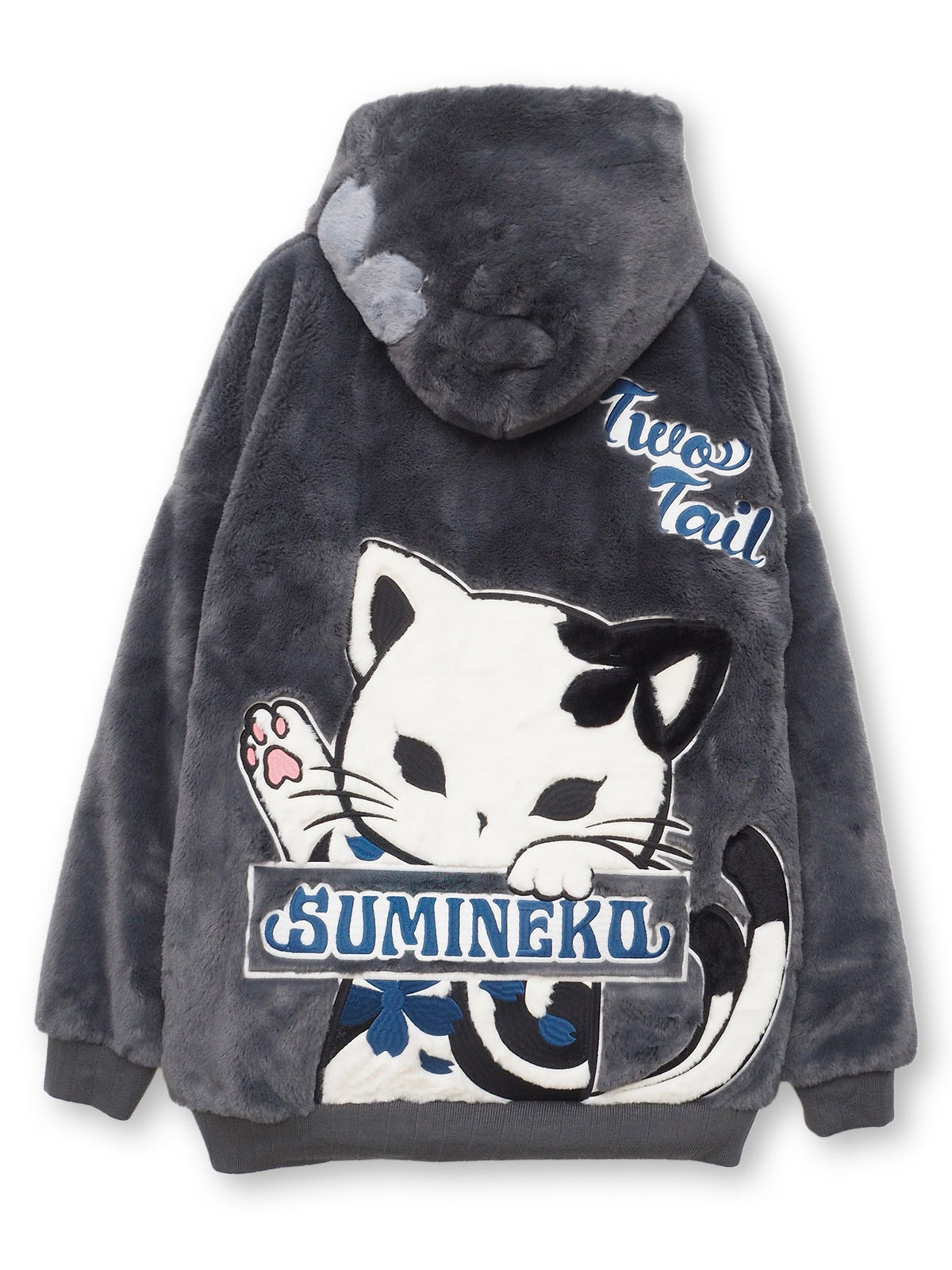 【SUMINEKO】“のぞき墨猫”フェイクファーBIGシルエットZIPパーカー