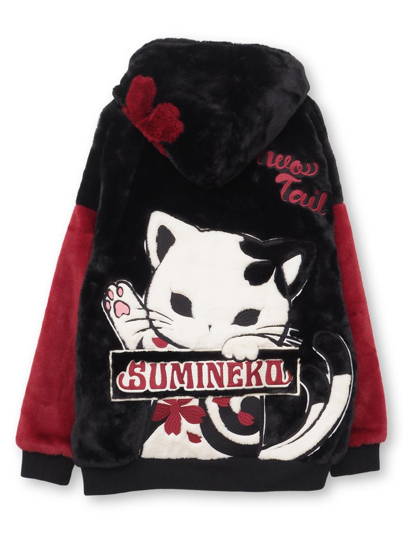 【SUMINEKO】“のぞき墨猫”フェイクファーBIGシルエットZIPパーカー