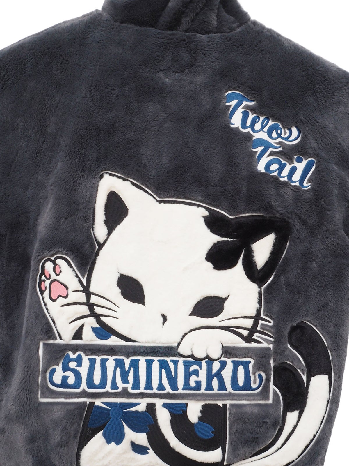 【SUMINEKO】“のぞき墨猫”フェイクファーBIGシルエットZIPパーカー