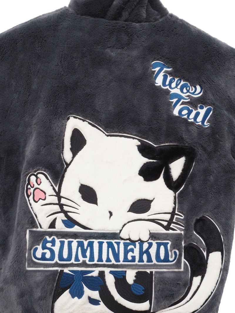 【SUMINEKO】“のぞき墨猫”フェイクファーBIGシルエットZIPパーカー