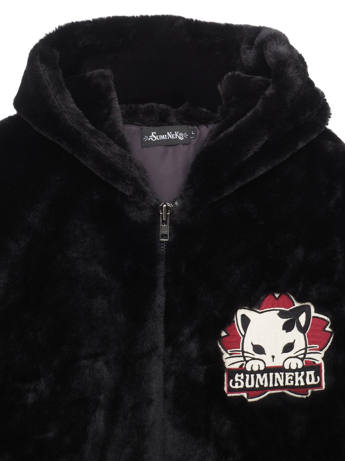 【SUMINEKO】“のぞき墨猫”フェイクファーBIGシルエットZIPパーカー
