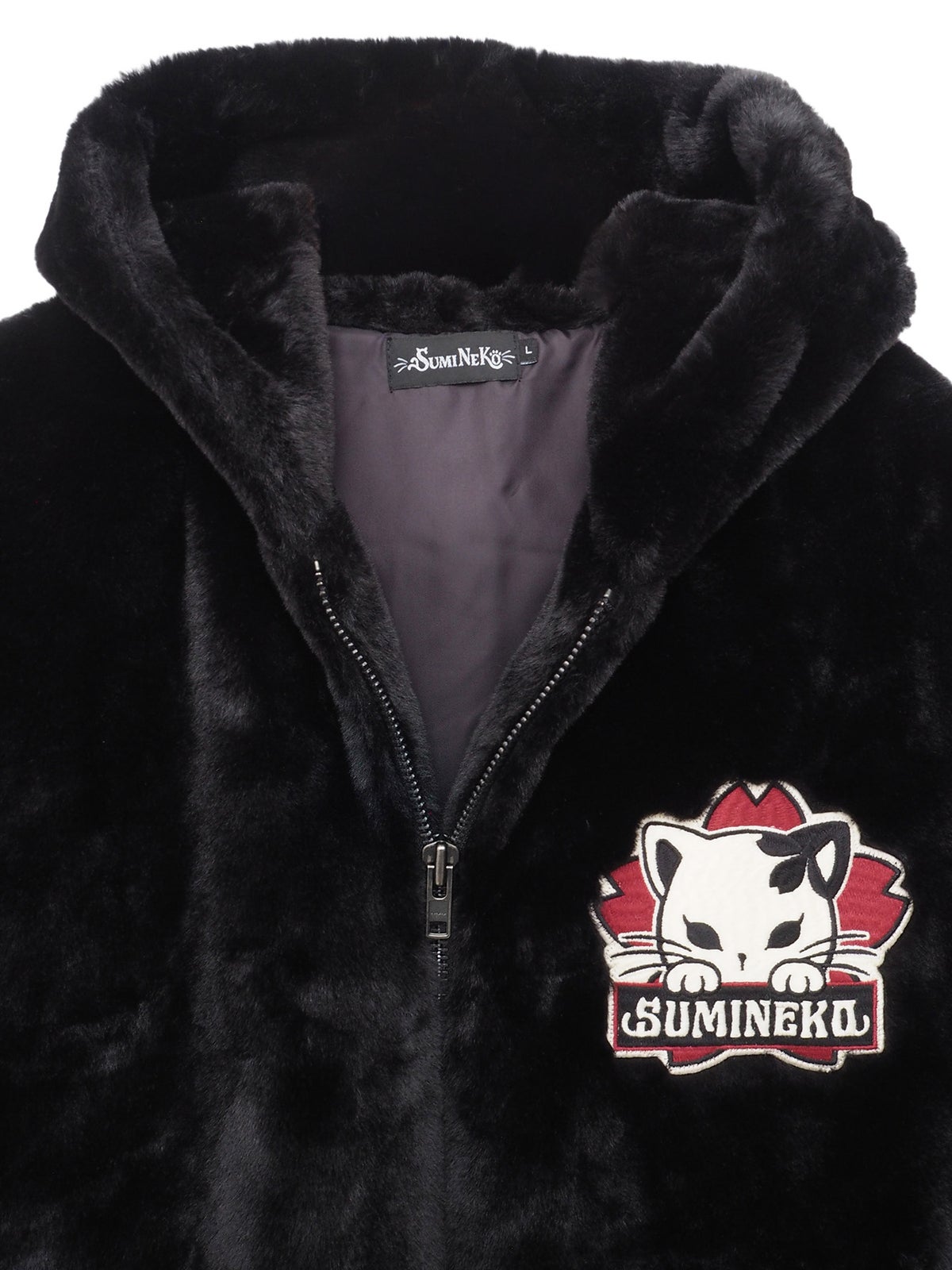【SUMINEKO】“のぞき墨猫”フェイクファーBIGシルエットZIPパーカー