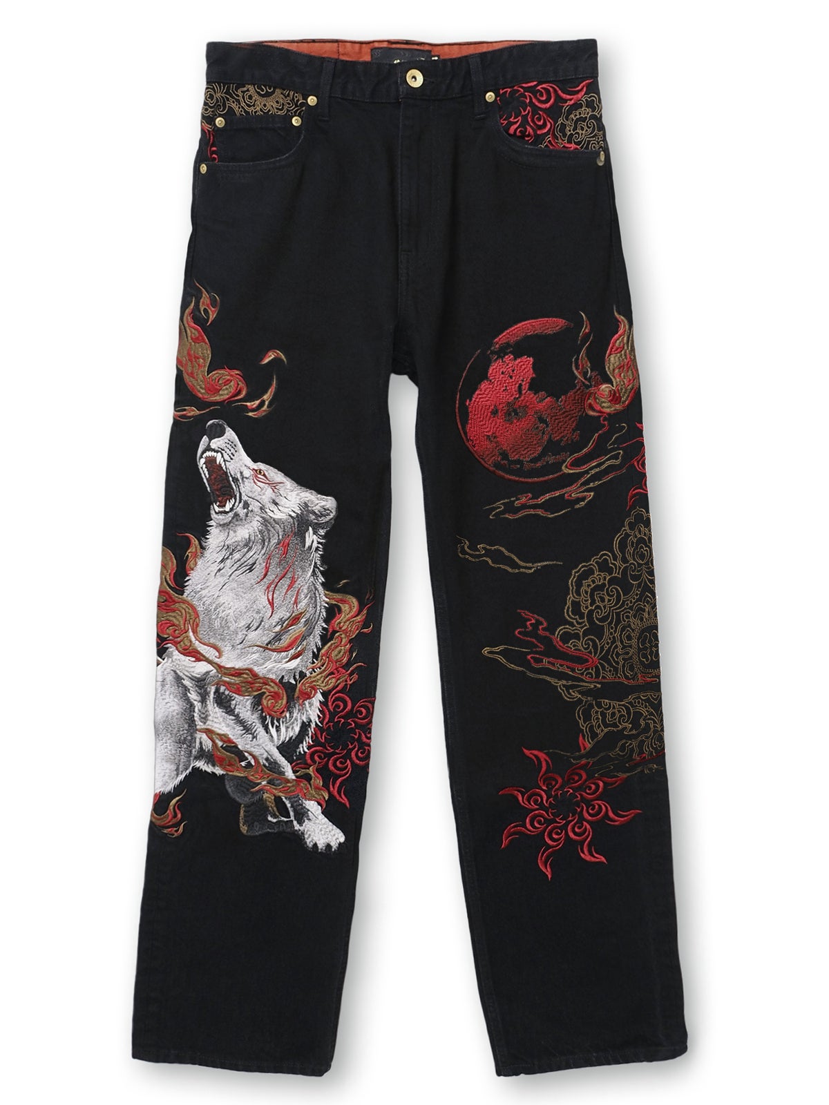  【絡繰魂・頂】“大口真神”総刺繍デニムパンツ〔別注〕
